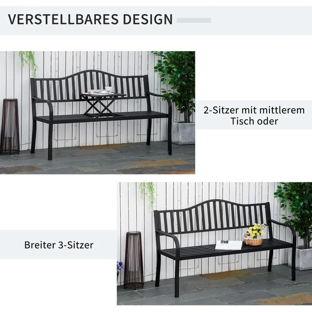 Garden bench with extendable table