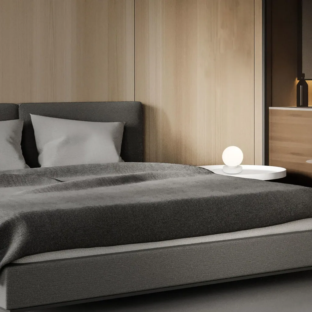 PULU table lamp, white metal base, opal glass, cable switch, E14 socket