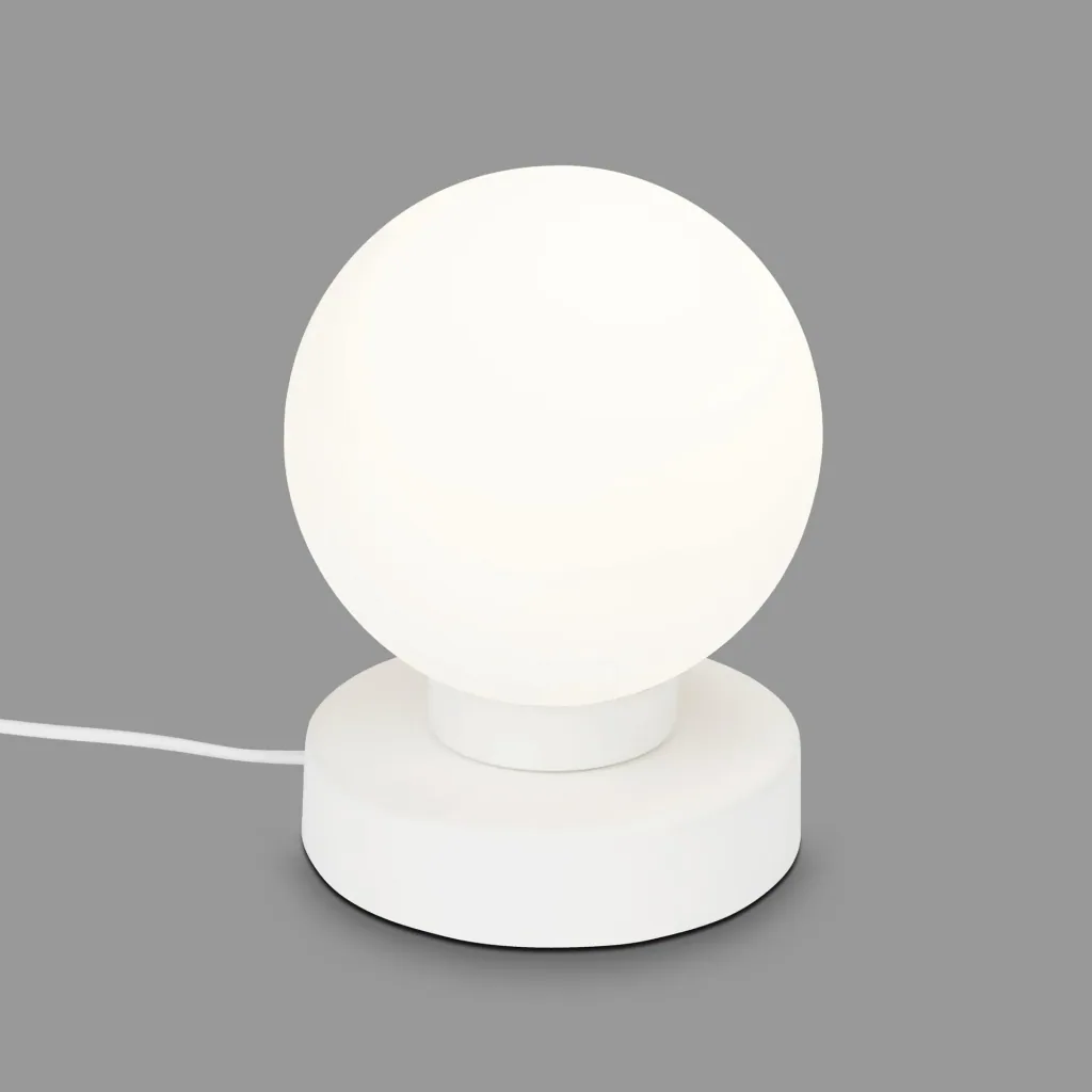 PULU table lamp, white metal base, opal glass, cable switch, E14 socket