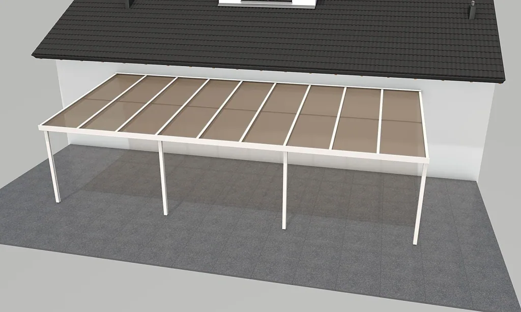 Patio roof Premium, white, 9135 x 4060 mm - Polycarbonate multi-wall sheets 16 mm, bronze