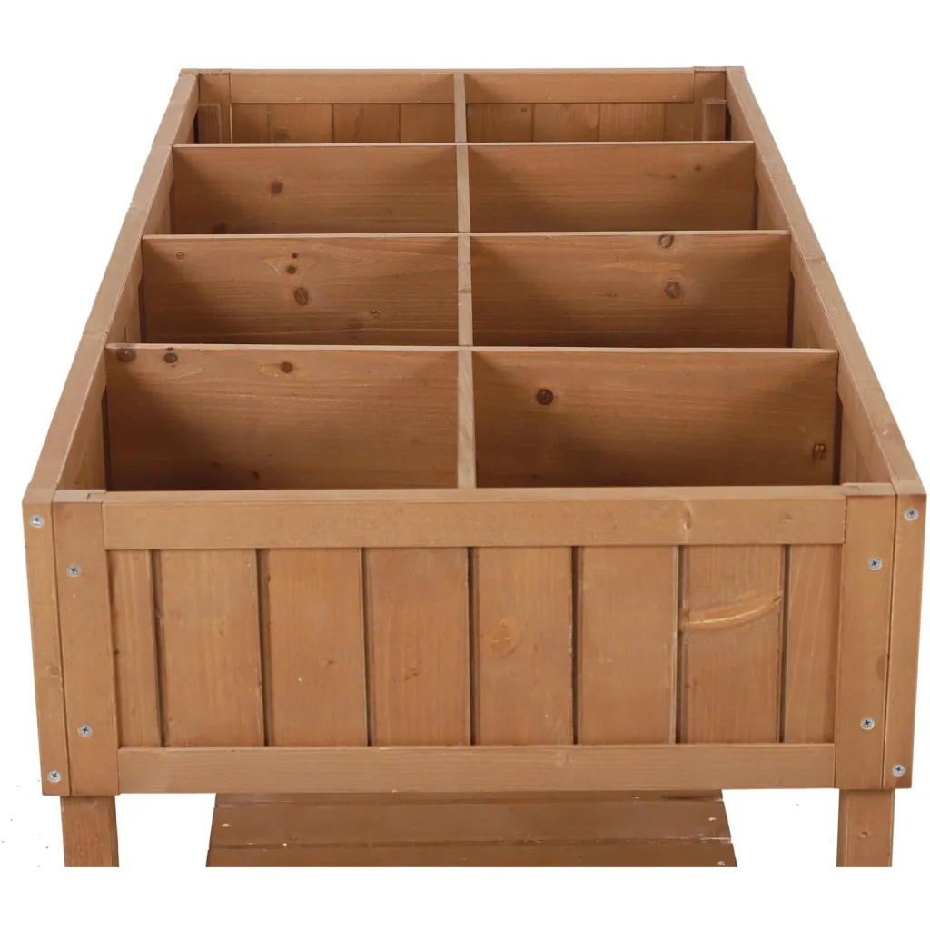 Planting table raised bed flower box cultivation table 8 compartments with drain shelf solid fir wood 120 x 60 x 22 cm