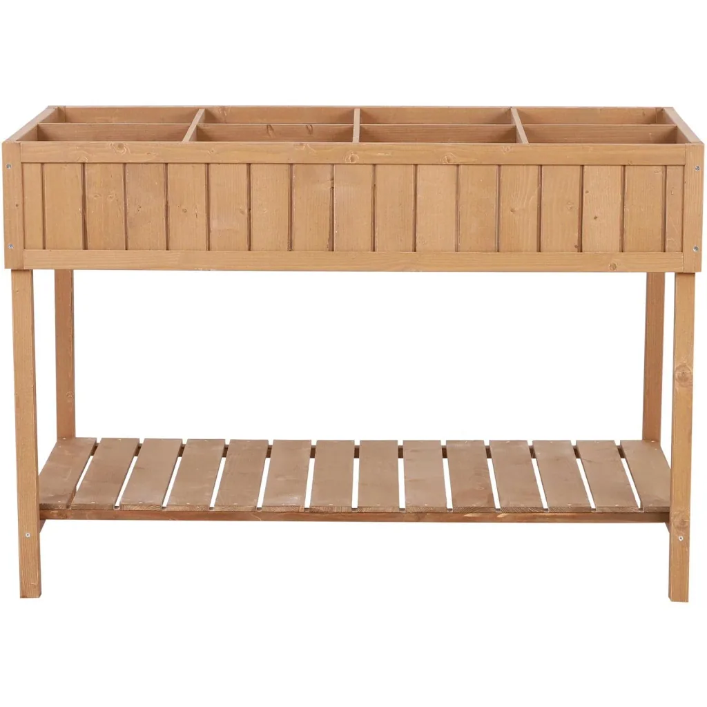 Planting table raised bed flower box cultivation table 8 compartments with drain shelf solid fir wood 120 x 60 x 22 cm