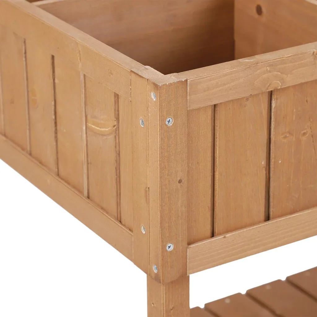 Planting table raised bed flower box cultivation table 8 compartments with drain shelf solid fir wood 120 x 60 x 22 cm