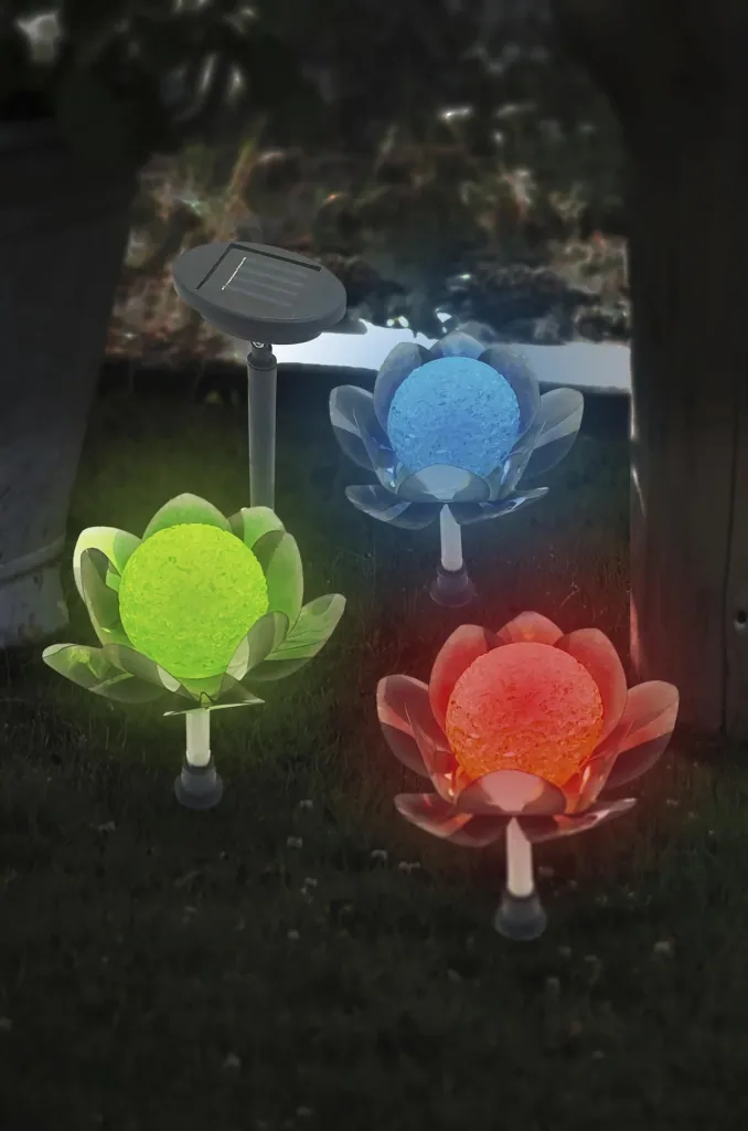 Solar LED lotus flowers - set of 3 with external solar panel