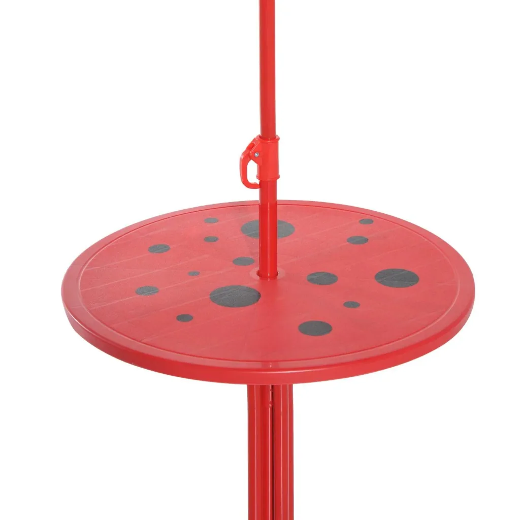 3-piece children's seating group, seating set for children, children's furniture, 1 parasol + 1 table + 2 children's chairs, foldable, red