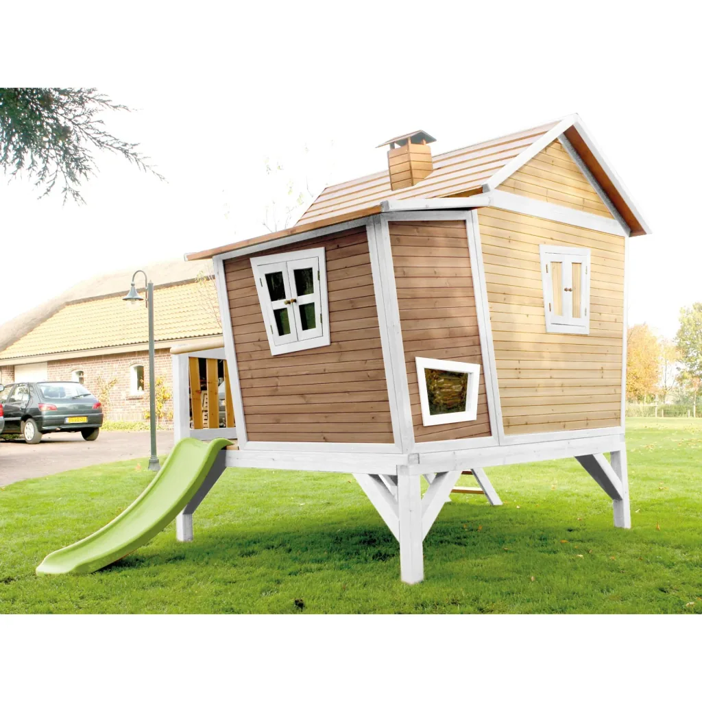 Emma Playhouse Brown/White - Lime Green Slide