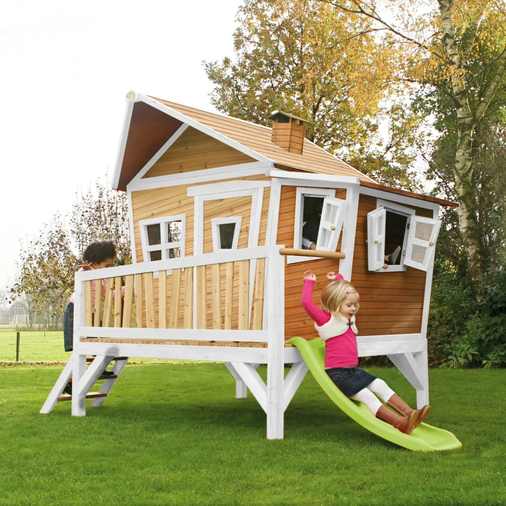 Emma Playhouse Brown/White - Lime Green Slide