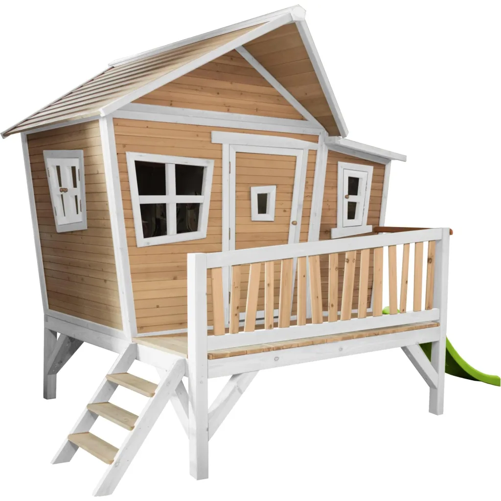 Emma Playhouse Brown/White - Lime Green Slide