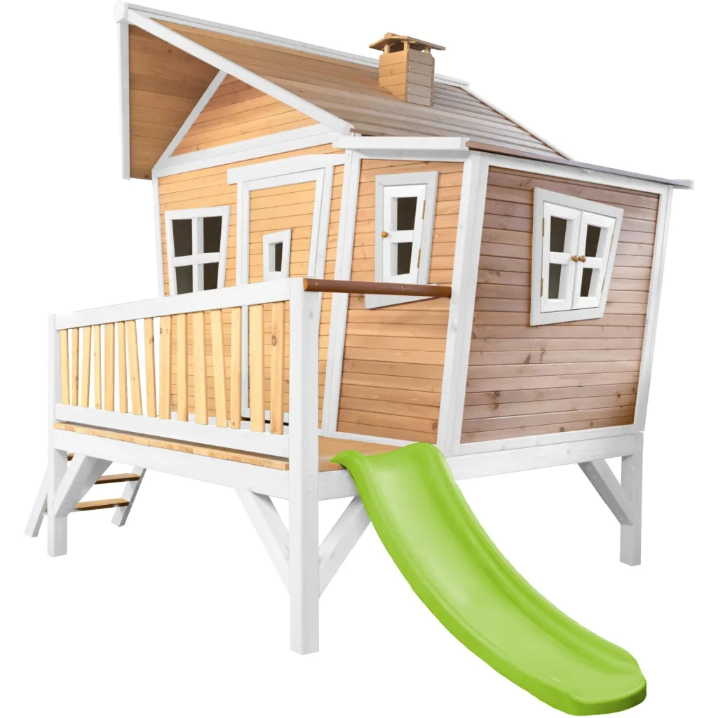 Emma Playhouse Brown/White - Lime Green Slide