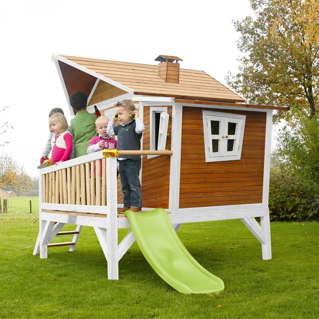 Emma Playhouse Brown/White - Lime Green Slide