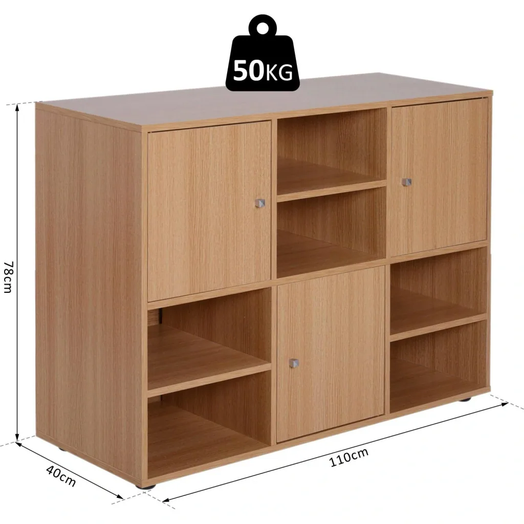 Multi-compartment bookcase, wall shelf, standing shelf, room divider, decorative shelf, cabinet, natural wood, 61.5 x 29.5 x 80 cm