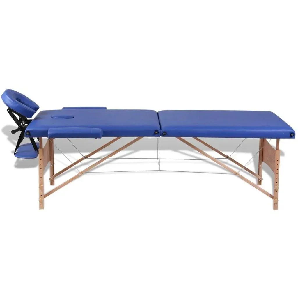 Foldable 2-zone massage table with wooden frame (blue)