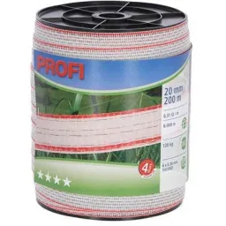 Professional fence tape 20 mm, 6 x 0.30 Tric, 200 m, white/red