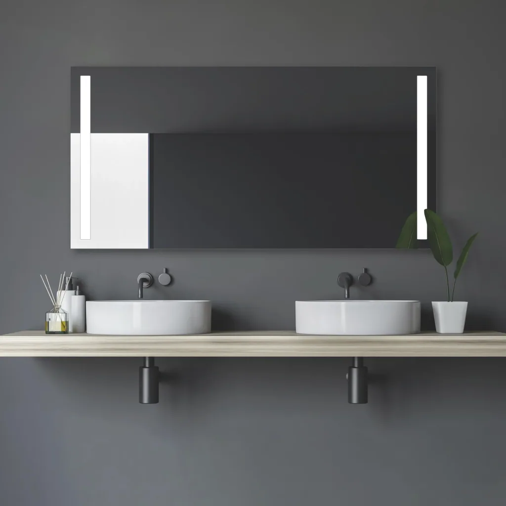 Bathroom mirror with lighting, "Light" - 140 x 70 cm - with backlit light cutouts
