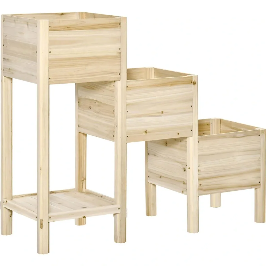 Raised bed 3 levels planter planter made of wood for garden balcony natural 125 x 45 x 108 cm