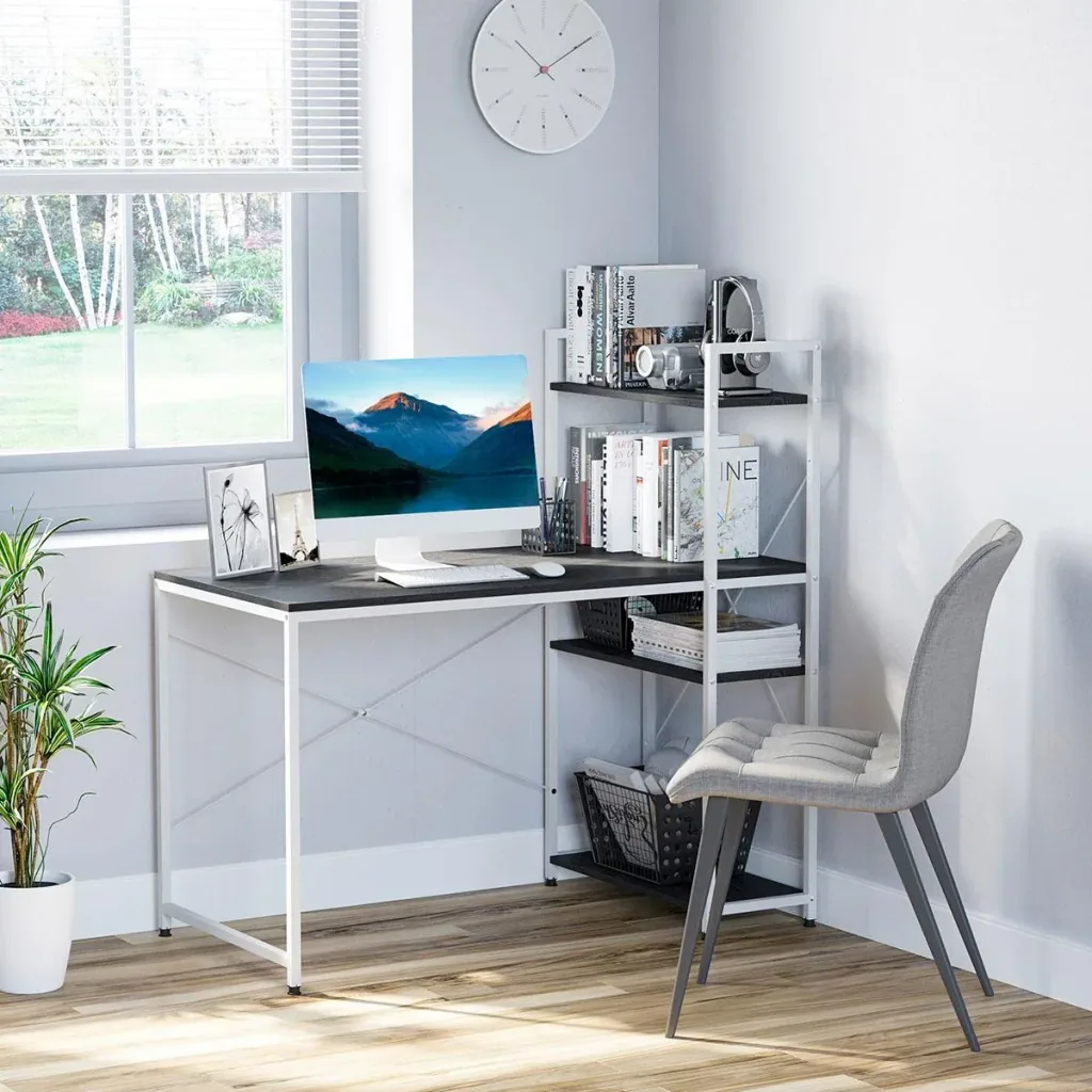Desk Computer Table Work Table Office Table with Shelf White+Black 120x64x121cm