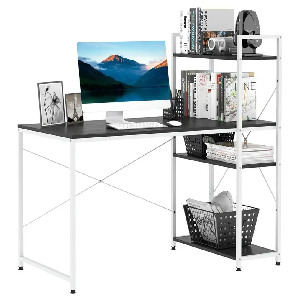 Desk Computer Table Work Table Office Table with Shelf White+Black 120x64x121cm