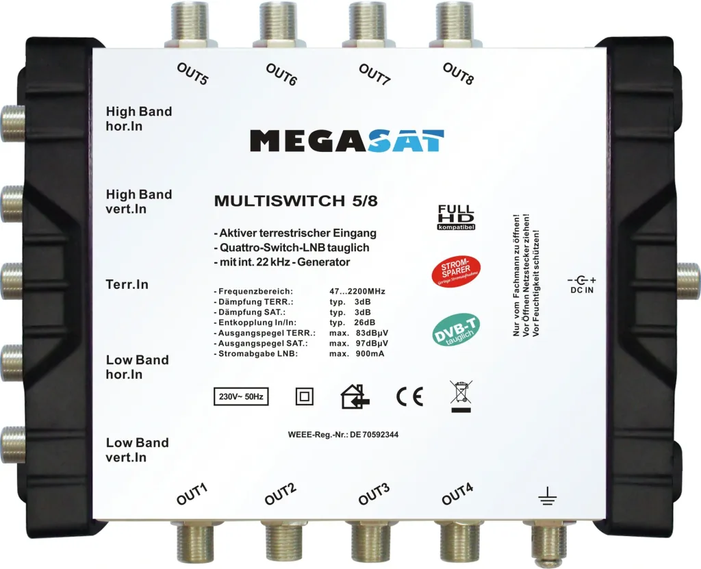 Multiswitch 5/8, Profiline - Suitable for 1 satellite up to 8 participants