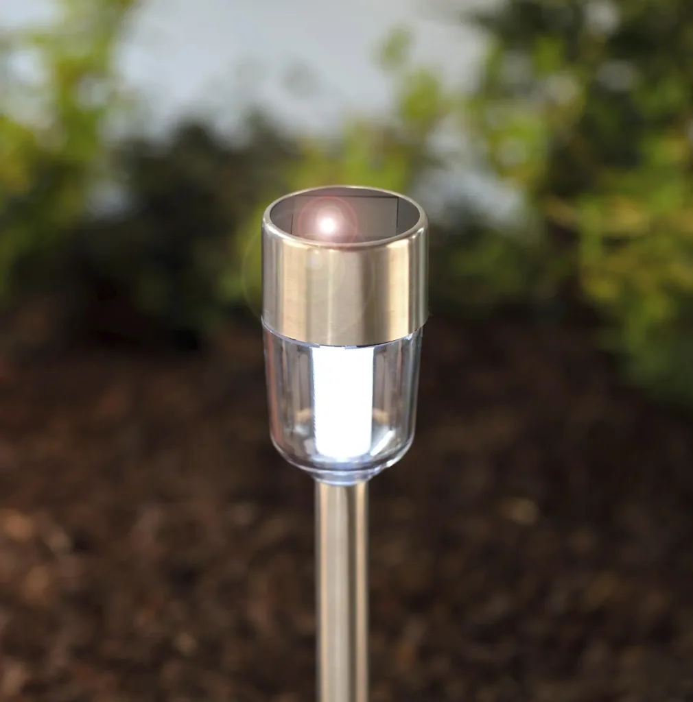 Set of 5 stainless steel solar lights with satin glass look