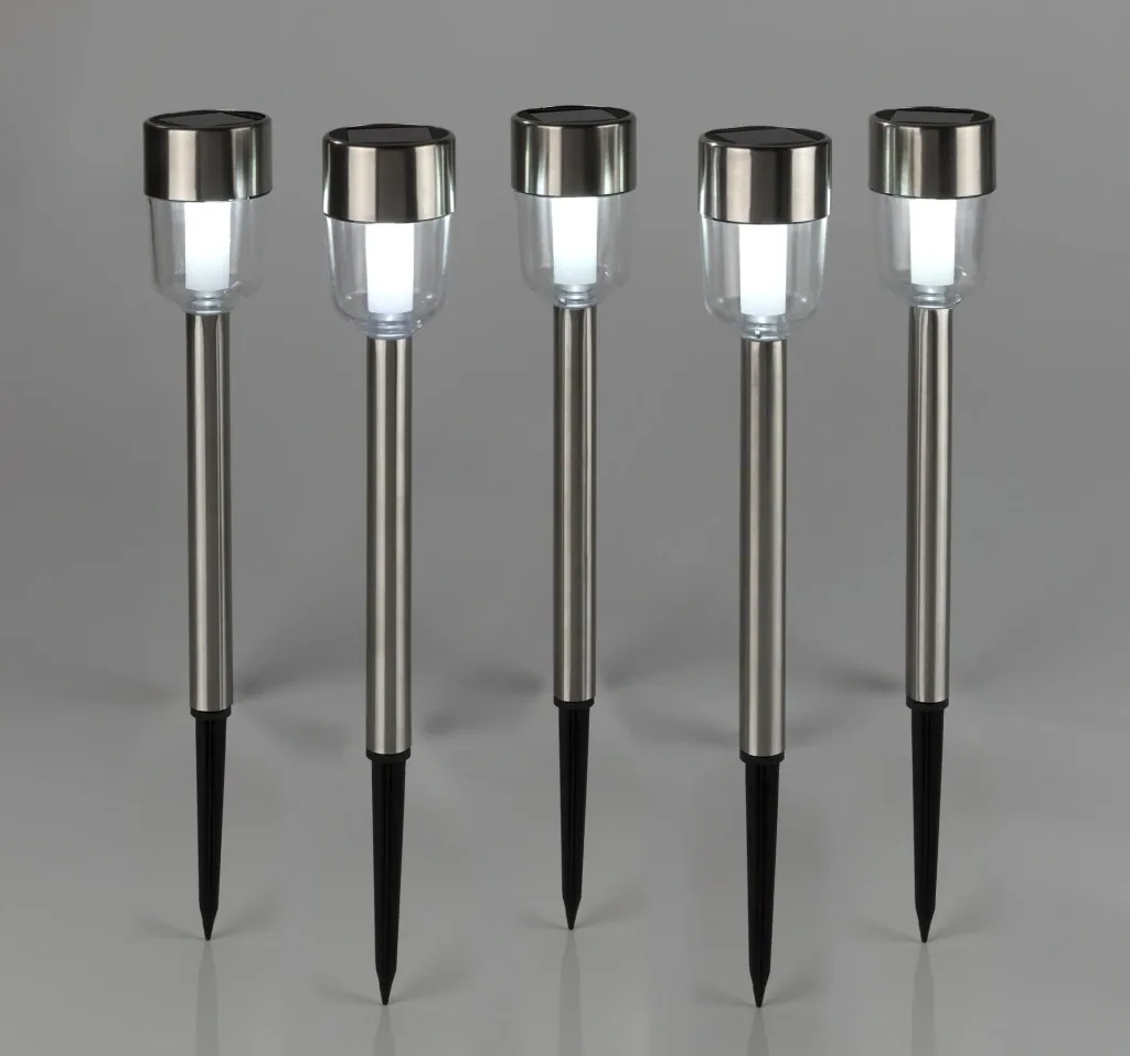 Set of 5 stainless steel solar lights with satin glass look