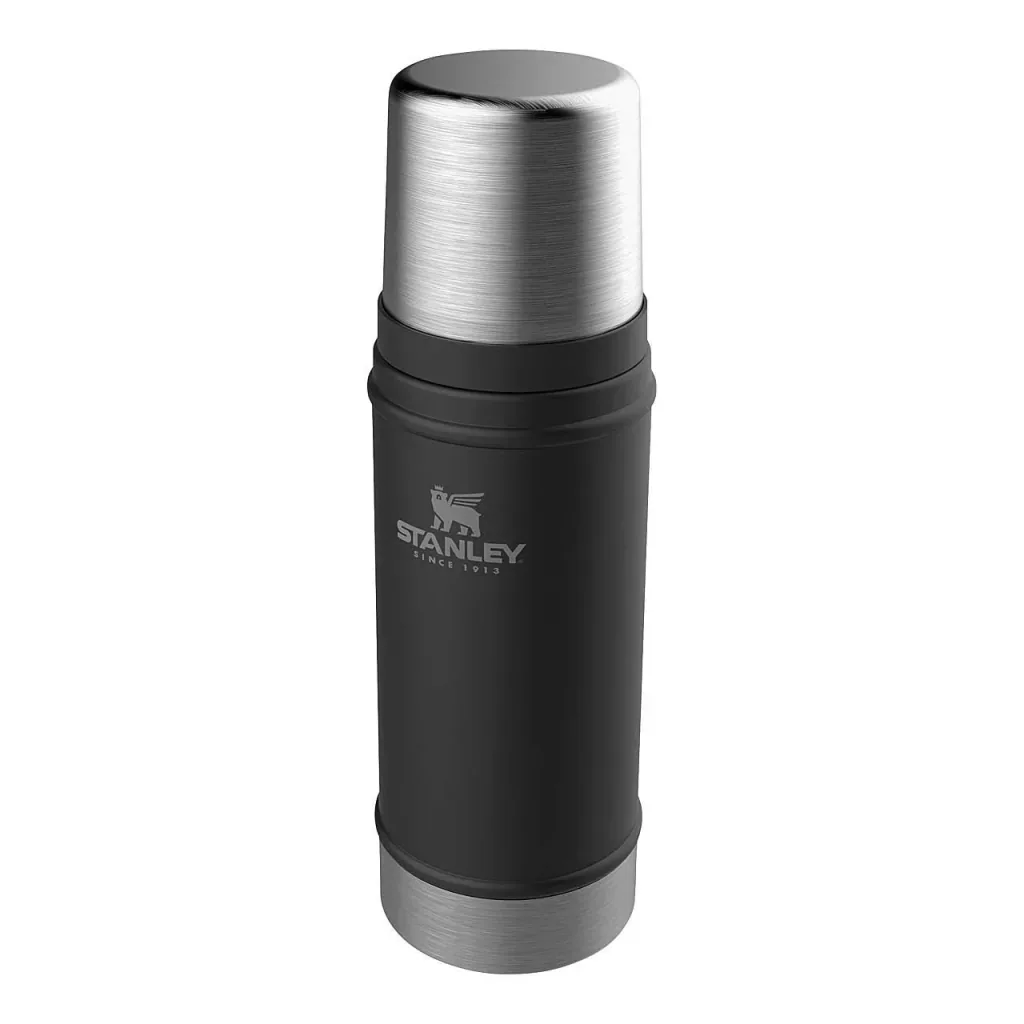 Classic vacuum bottle 0.47 l, matt black, double-walled vacuum insulation, drinking cup