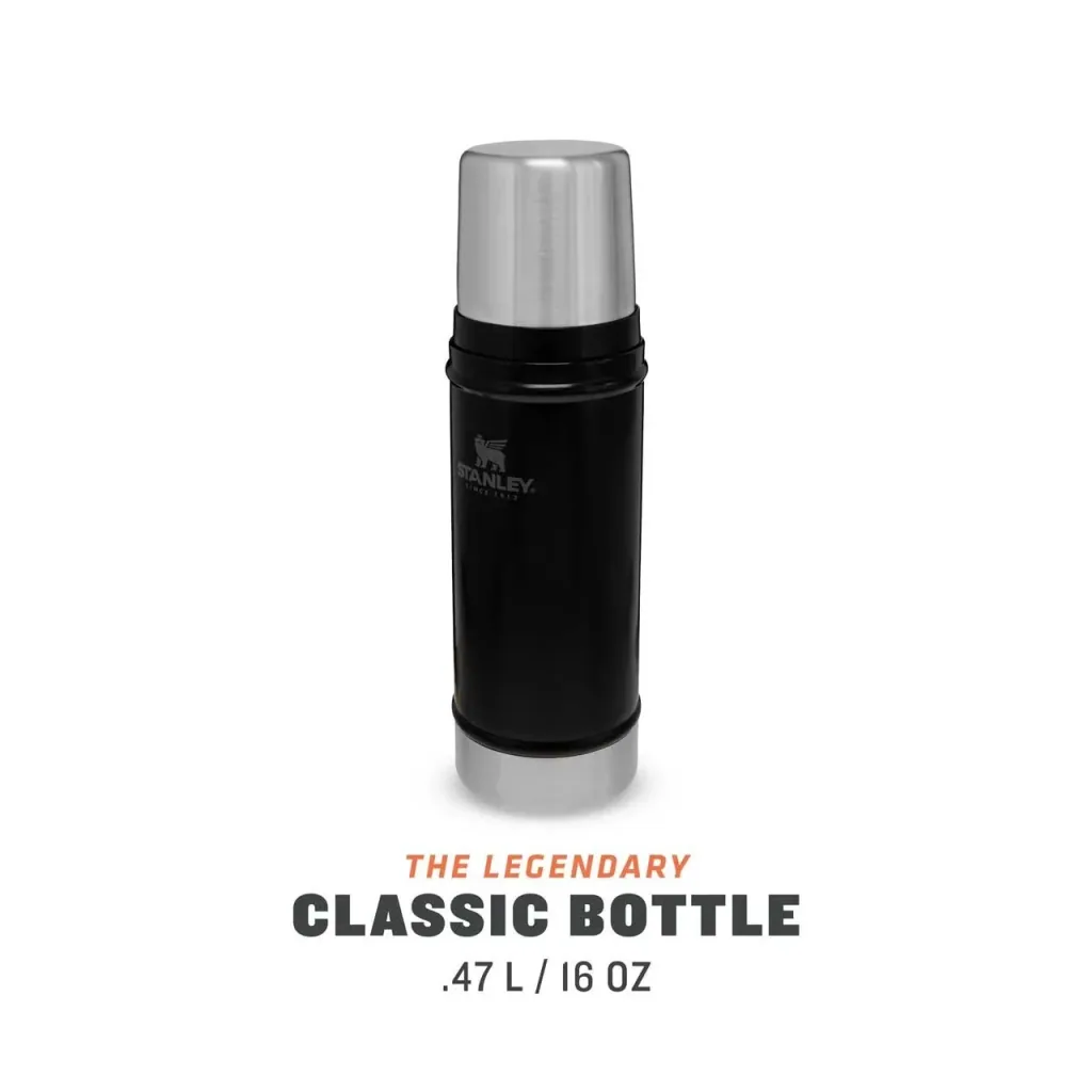 Classic vacuum bottle 0.47 l, matt black, double-walled vacuum insulation, drinking cup
