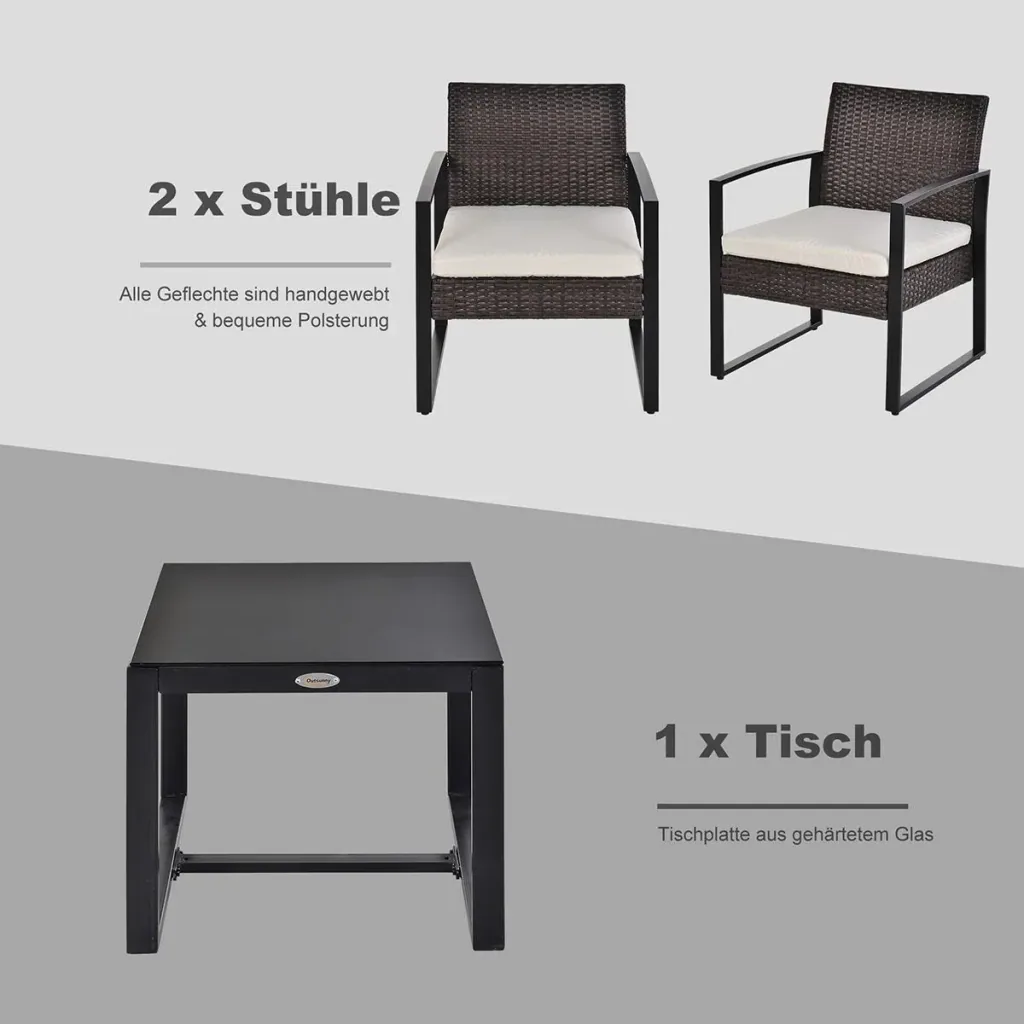 Polyrattan seating group garden set 3 pcs. Garden furniture with cushions garden brown