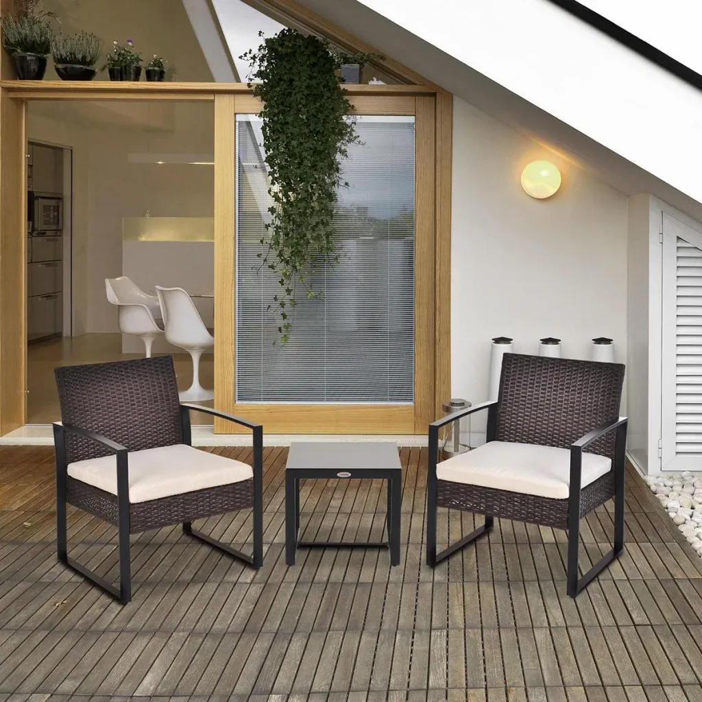 Polyrattan seating group garden set 3 pcs. Garden furniture with cushions garden brown