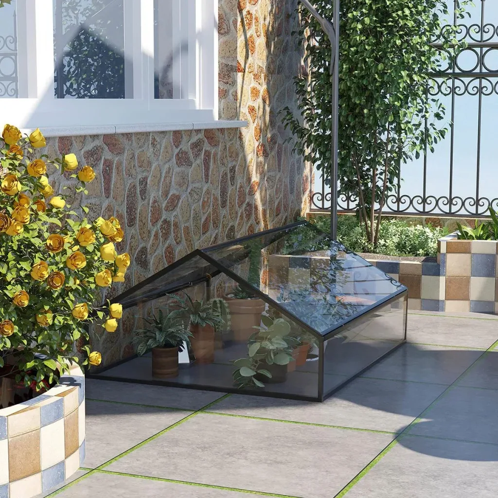 Greenhouse with adjustable doors, 117 x 97 x 52 cm, aluminum, transparent