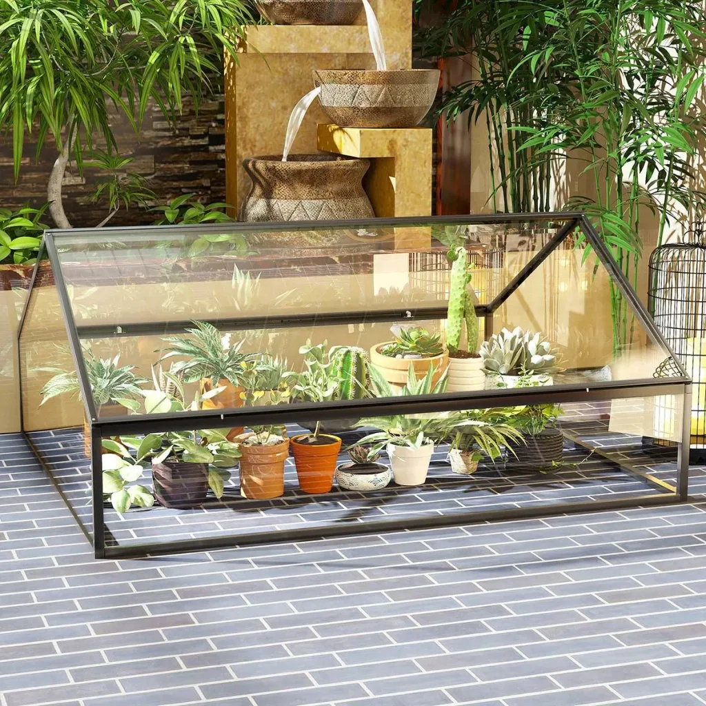 Greenhouse with adjustable doors, 117 x 97 x 52 cm, aluminum, transparent