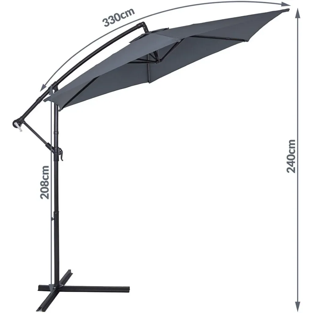 Foldable parasol made of anthracite aluminum with crank, Ø 330 cm