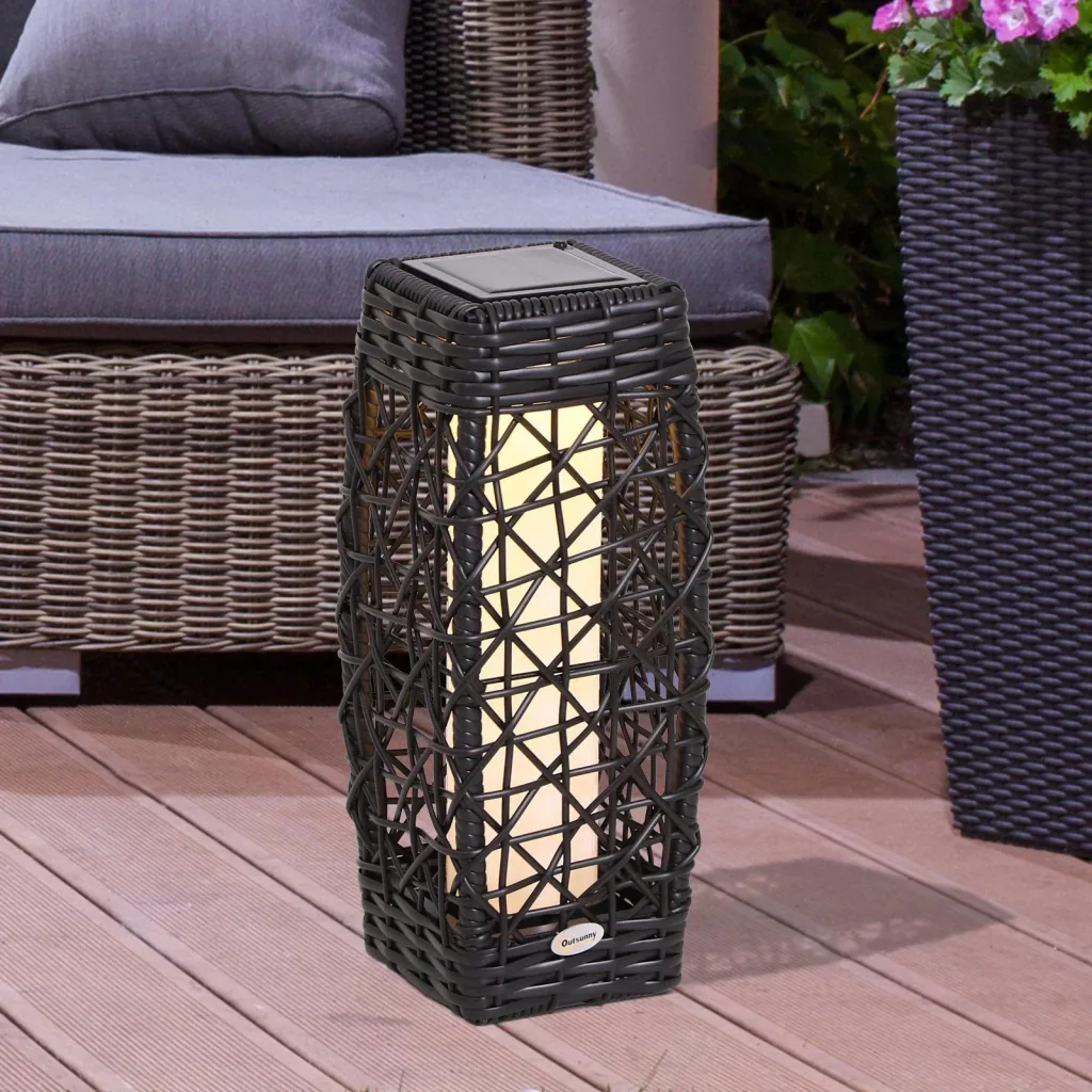 Solar lamp rattan garden lamp path lighting light sensor automatic weatherproof coffee brown L19 x W19 x H48 cm