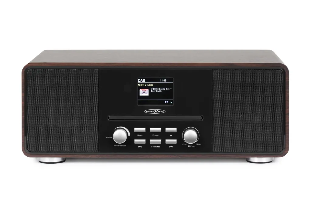 Design DAB+/FM radio with Bluetooth, CD, USB, Aux-In and encoding wood-colored