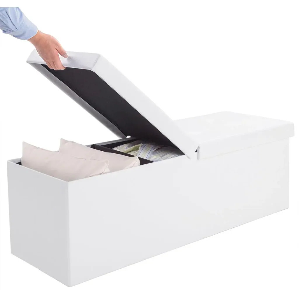 Foldable seat box with hinged lid white - 115x38x38cm