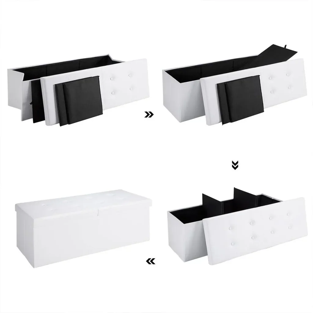 Foldable seat box with hinged lid white - 115x38x38cm