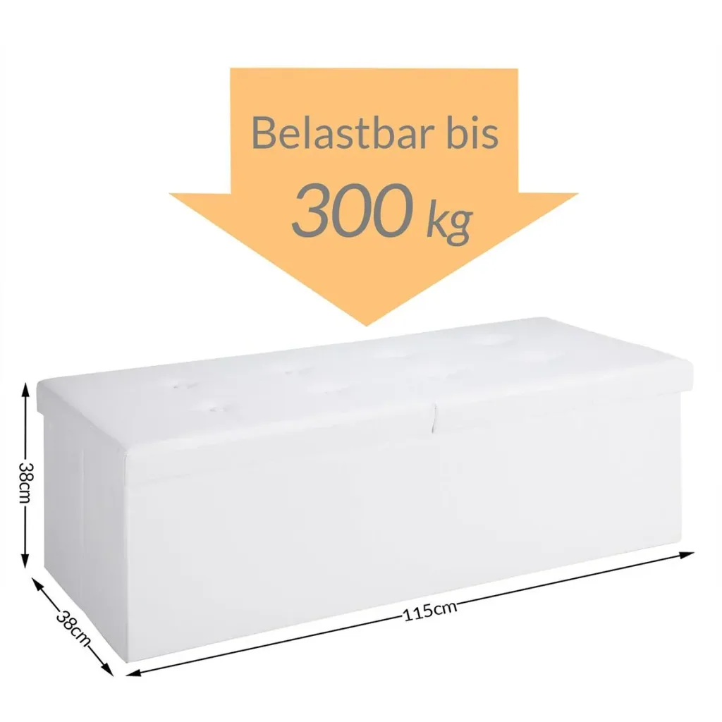 Foldable seat box with hinged lid white - 115x38x38cm