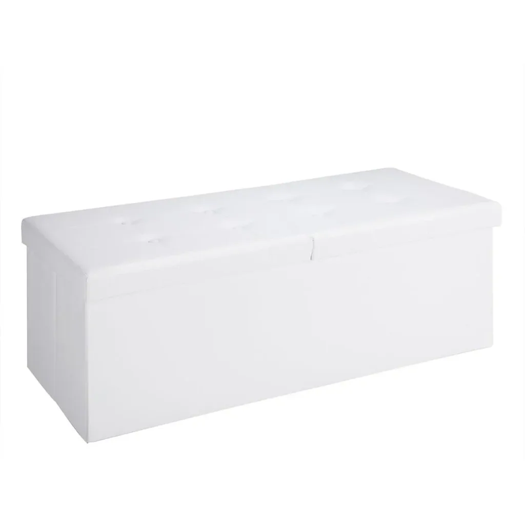 Foldable seat box with hinged lid white - 115x38x38cm