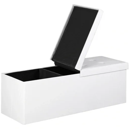 Foldable seat box with hinged lid white - 115x38x38cm