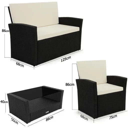 Polyrattan garden set - 10 pieces - black/cream
