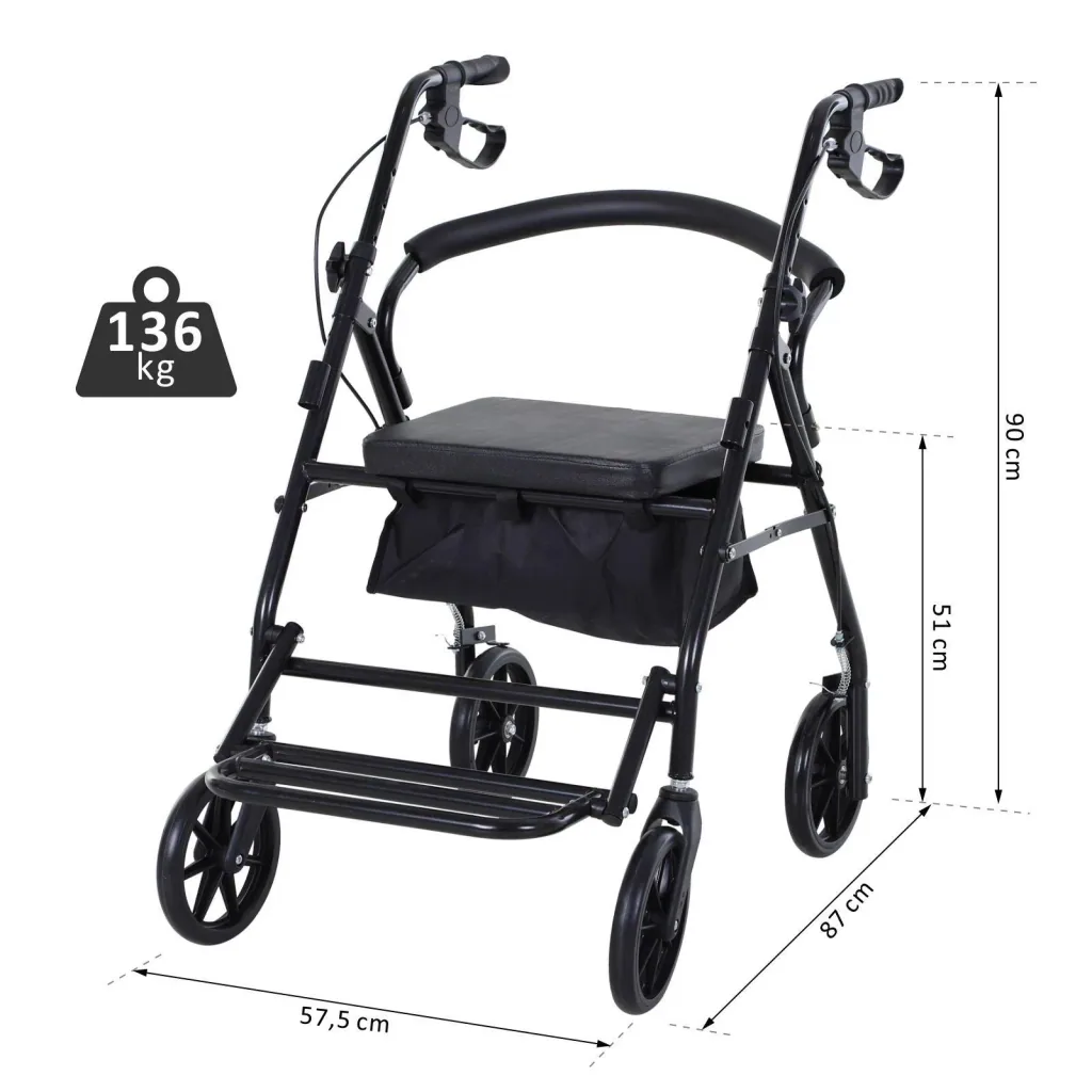 Rollator with seat and storage space