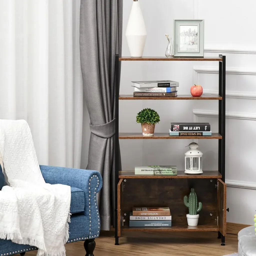 Bookcase with cupboard office shelf standing shelf industrial home office living room study metal chipboard brown 70