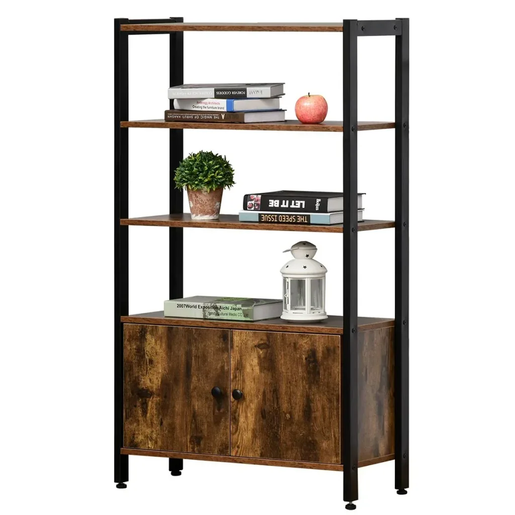 Bookcase with cupboard office shelf standing shelf industrial home office living room study metal chipboard brown 70