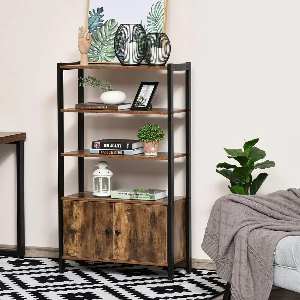 Bookcase with cupboard office shelf standing shelf industrial home office living room study metal chipboard brown 70