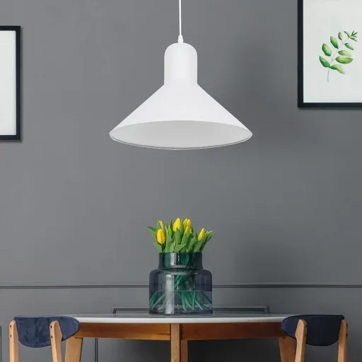 Hanging lamp ceiling spotlight industrial vintage E27 40W kitchen bar metal white ?34.5 x H28 cm (without bulb)