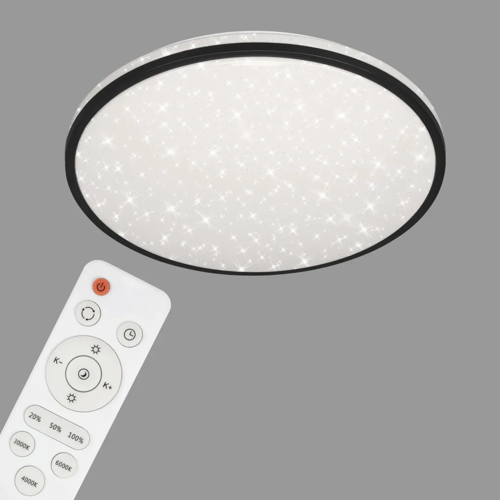 LED ceiling light with star decoration, round, Ø 49.2 cm, 48 watts, black