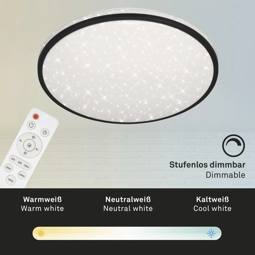 LED ceiling light with star decoration, round, Ø 49.2 cm, 48 watts, black
