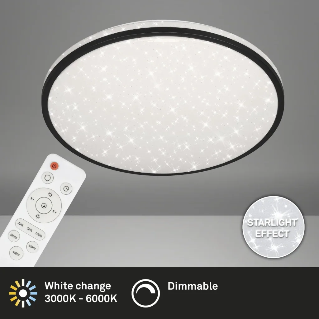 LED ceiling light with star decoration, round, Ø 49.2 cm, 48 watts, black