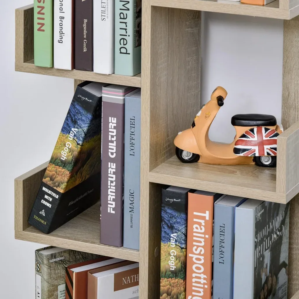 Bookcase with 10 compartments and drawer, standing shelf, corner bookcase, E1 chipboard, 46 x 20 x 151 cm