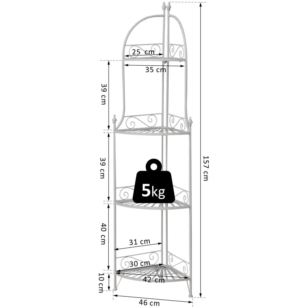 Bathroom shelf, plant shelf, standing shelf, bookcase, storage shelf, foldable metal, white, 46 x 31 x 157 cm