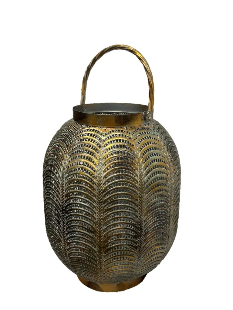 Antique metal lantern with glass insert